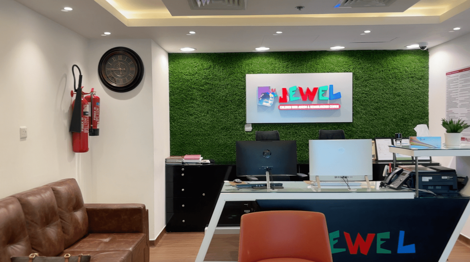 Modern reception area of Jewel Autism and Child Development Center in Dubai, known for providing the best sensory integration therapy.